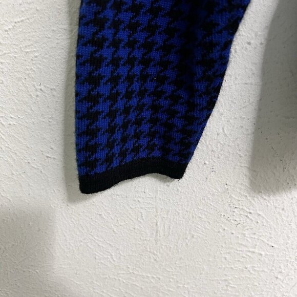 Morgan Taylor VTG 80s Houndstooth Sweater 100% Wool Size M Blue Black Mockneck - Picture 9 of 12